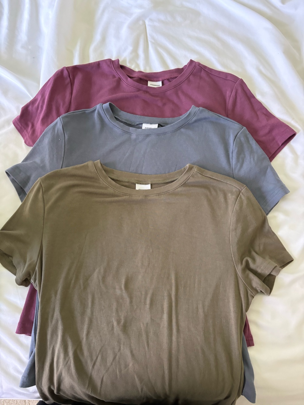 Three-Pack Soft Crewneck Tees in Mauve, Slate, and Olive